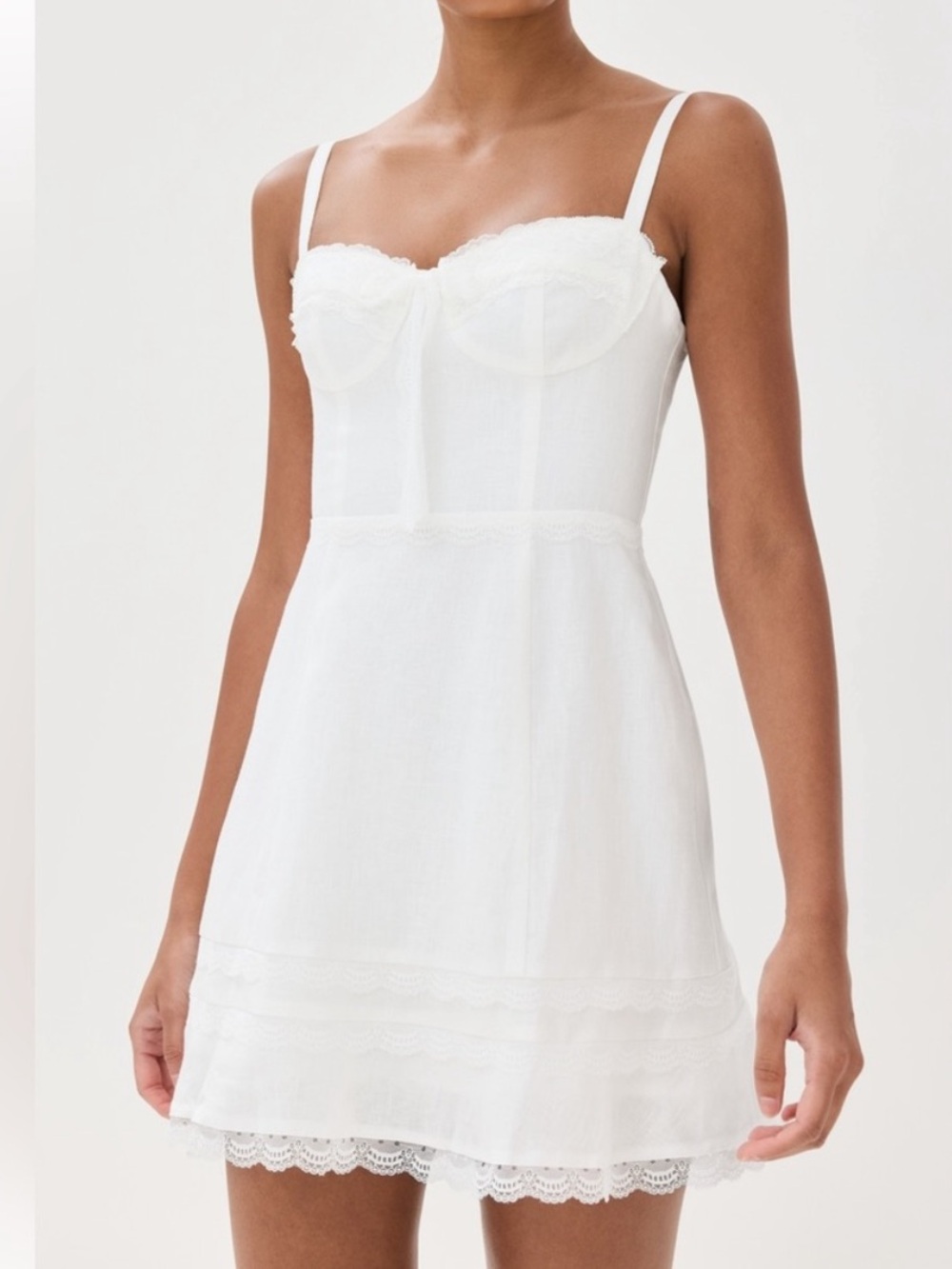 Reformation Arya White Linen Lace Corset Mini Dress Bridal Engagement Size 4 - Picture 6 of 15